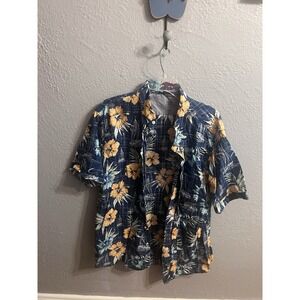 Izod Saltwater Shirt Men's size‎ XXL Blue Floral Short Sleeve Hawaiian Button Up